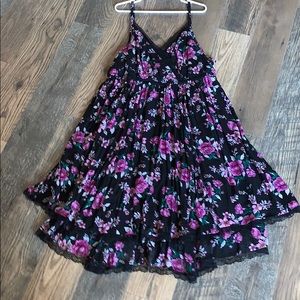 Torrid black & floral dress with tiered layers.